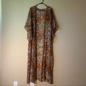 Sheer Orange, Black & Purple Printed Maxi Duster